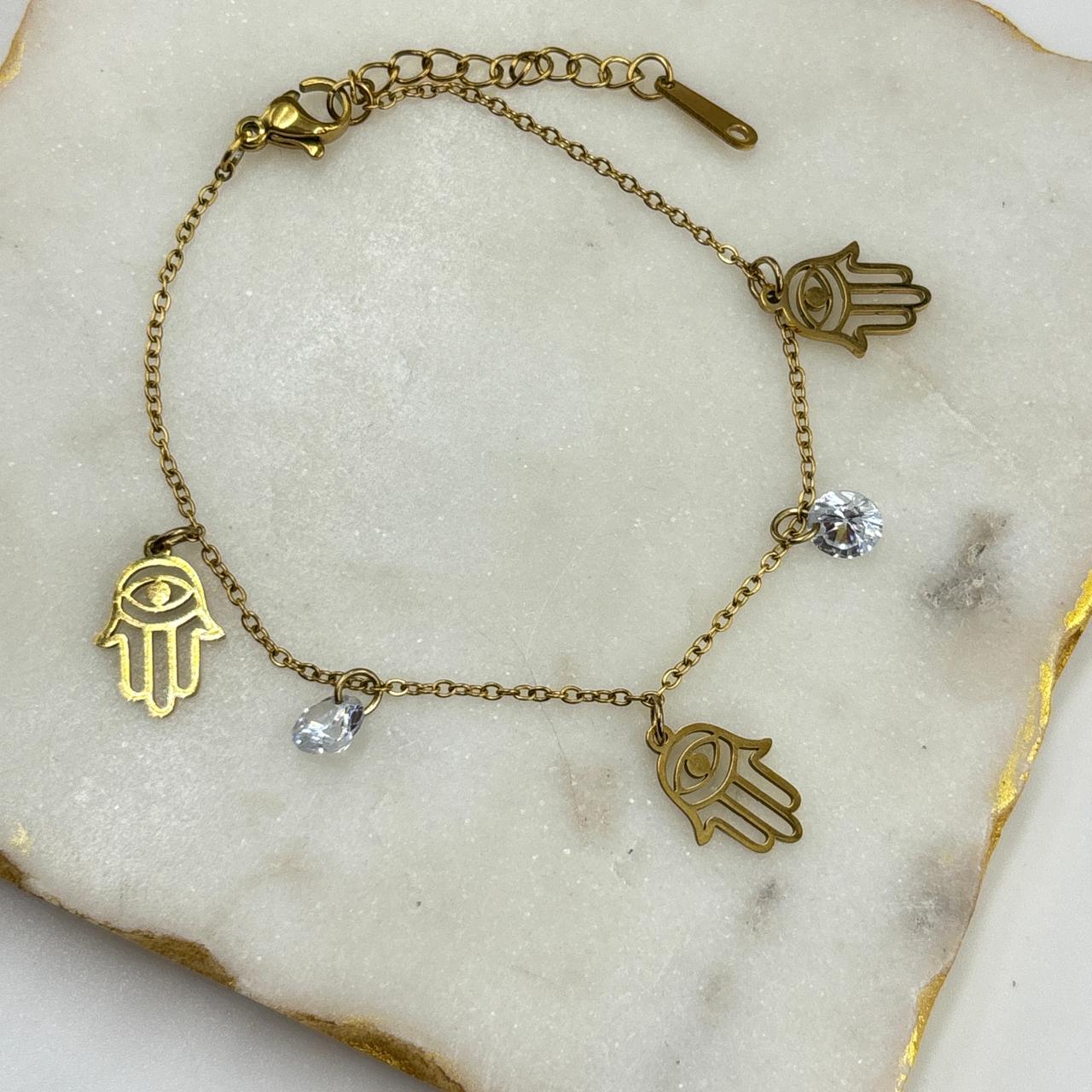 Hamasa Crystal Chain Bracelet