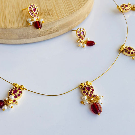 Anamika Ruby Invisible Chain Choker  Set