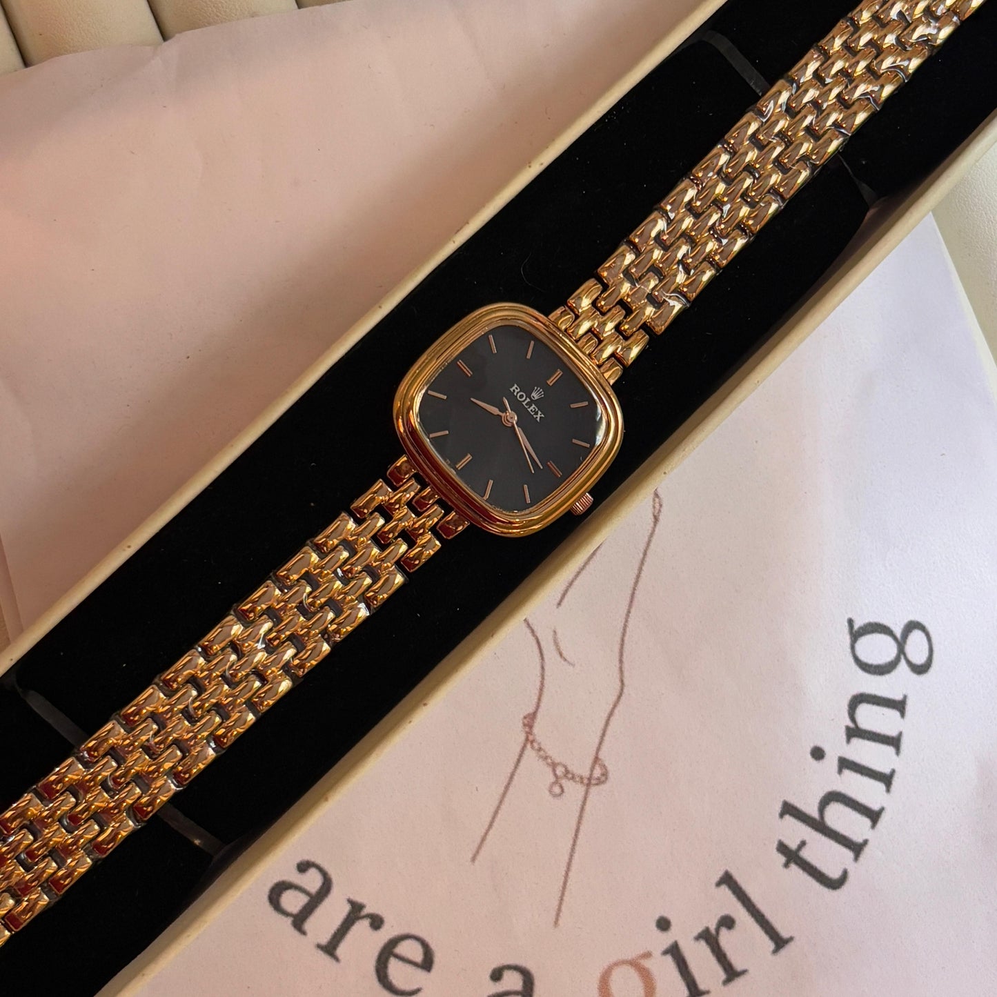 Rolex Square Dial Watch (Emerald - Rose Gold)