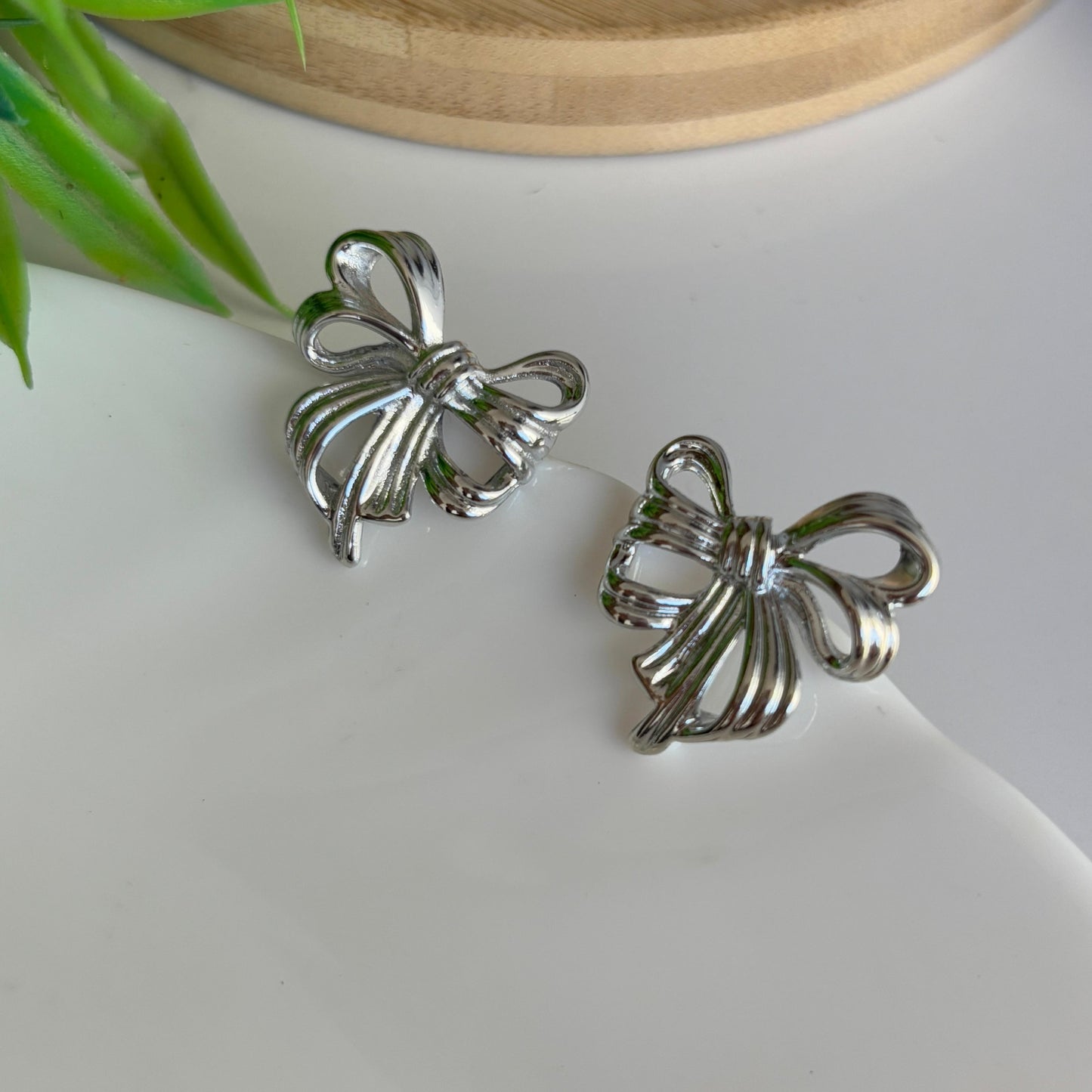 Bow Ruffle Silver Earrings