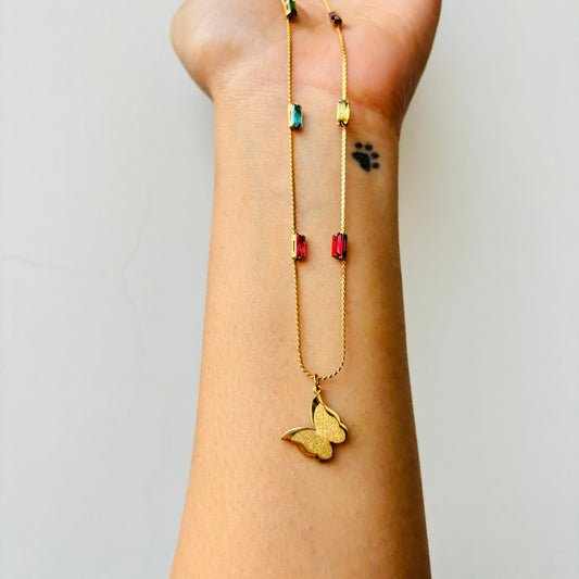 Multi Stone Butterfly Necklace