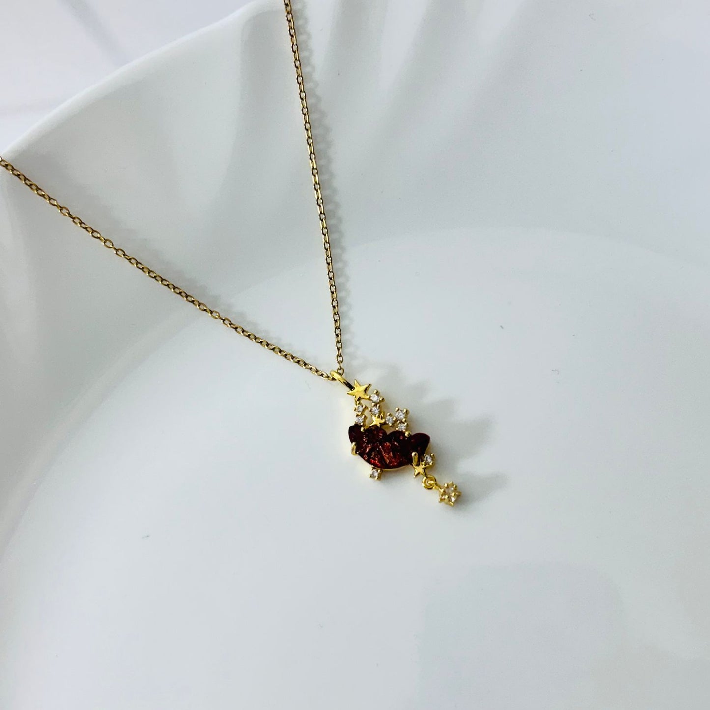 Red Resin Moon 18K Necklace