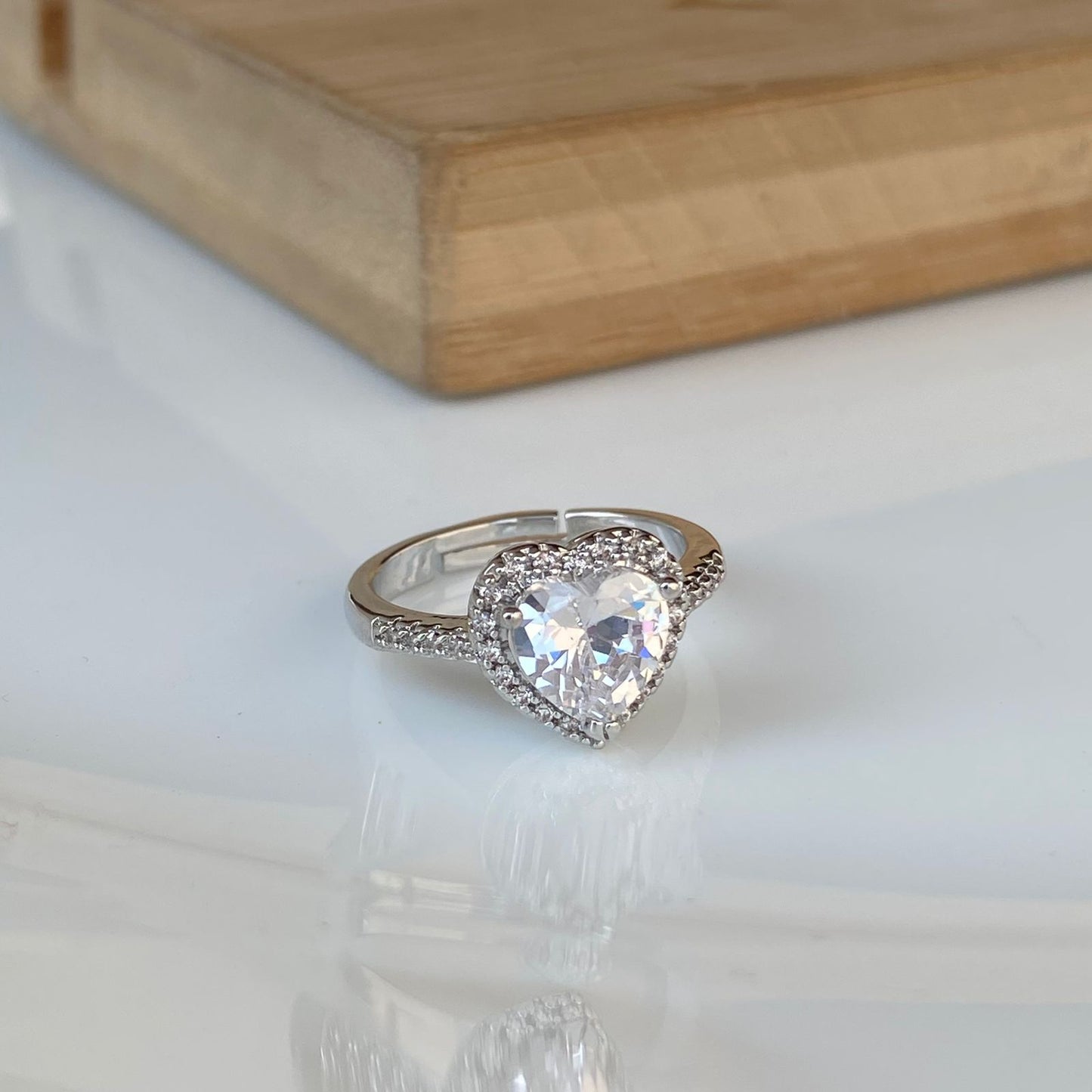 White Heart Solitaire Ring