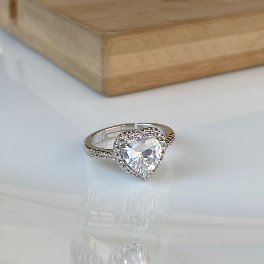 White Heart Solitaire Ring