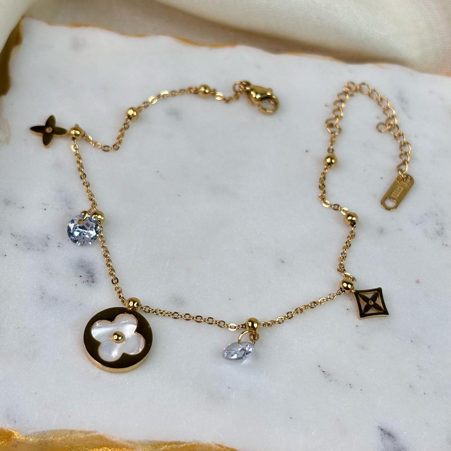 White LV Inspired Anklets