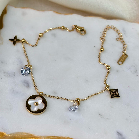 White LV Inspired Anklets