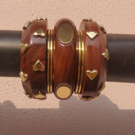 Hearties Wooden/Brass Bangles Stack (2.4-2.8)