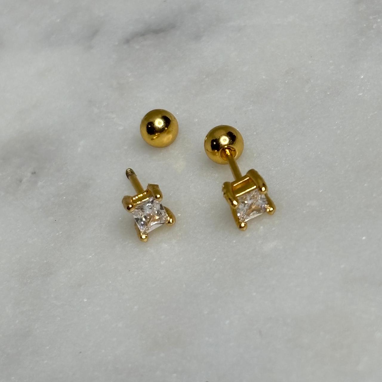 Square Solitaire Flatback Earrings