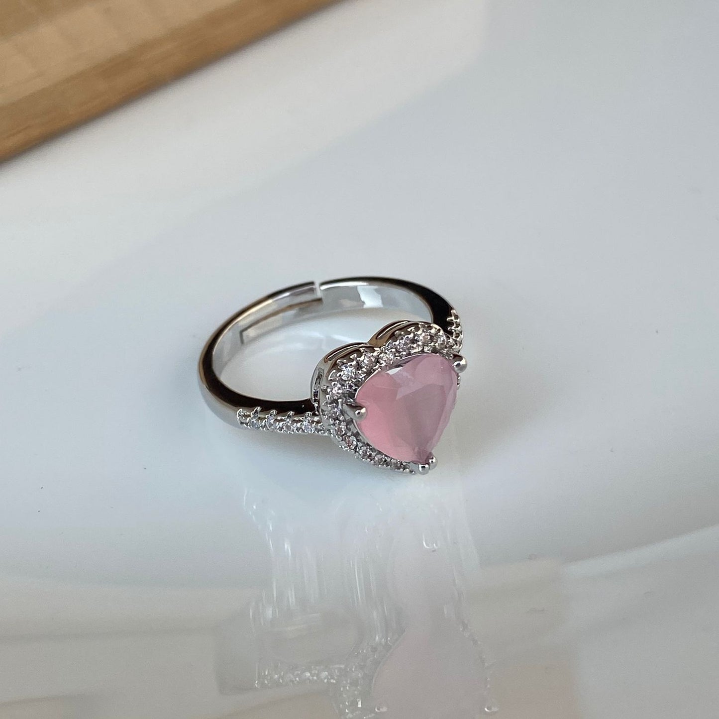 Pink Heart Solitaire Ring
