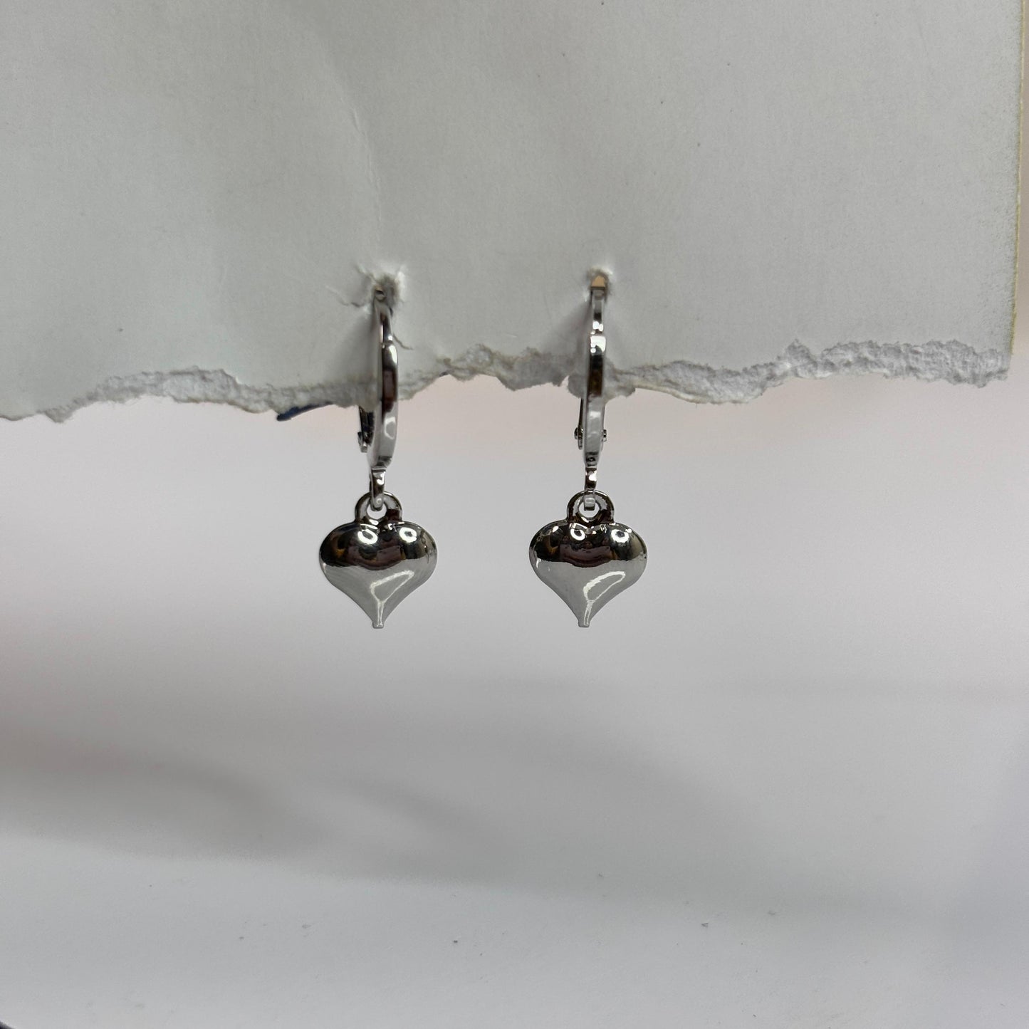Bubble Heart Silver Huggies Earrings