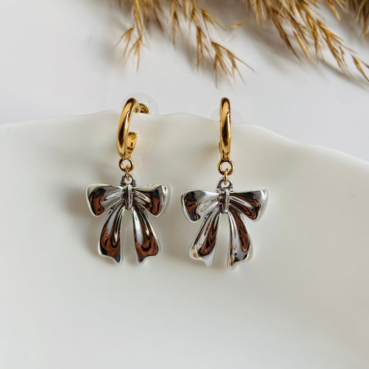 Sophie & Tate Dual Tone Bow Earrings (Silver & Gold)