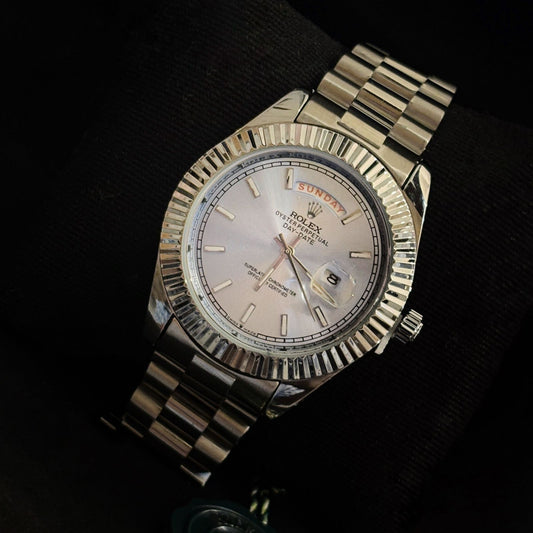 Ro-lex Silver Blue Dial Watch