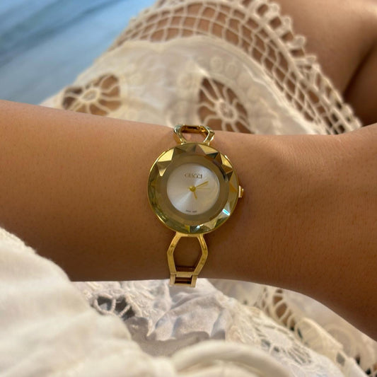 Gucci Crystal Gold White Watch