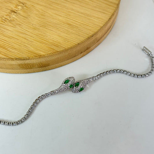 Green Eye Serpent Tennis Bracelet