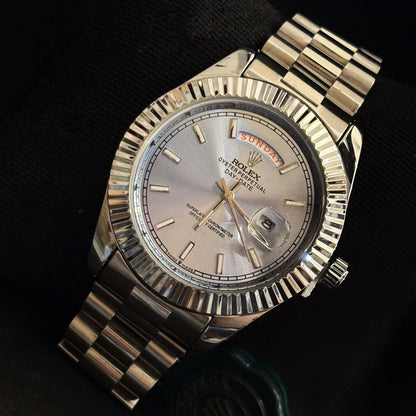 Ro-lex Silver Blue Dial Watch