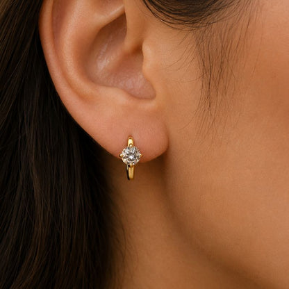 Aster Mini Solitaire Hoop Earrings