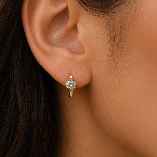 Aster Mini Solitaire Hoop Earrings
