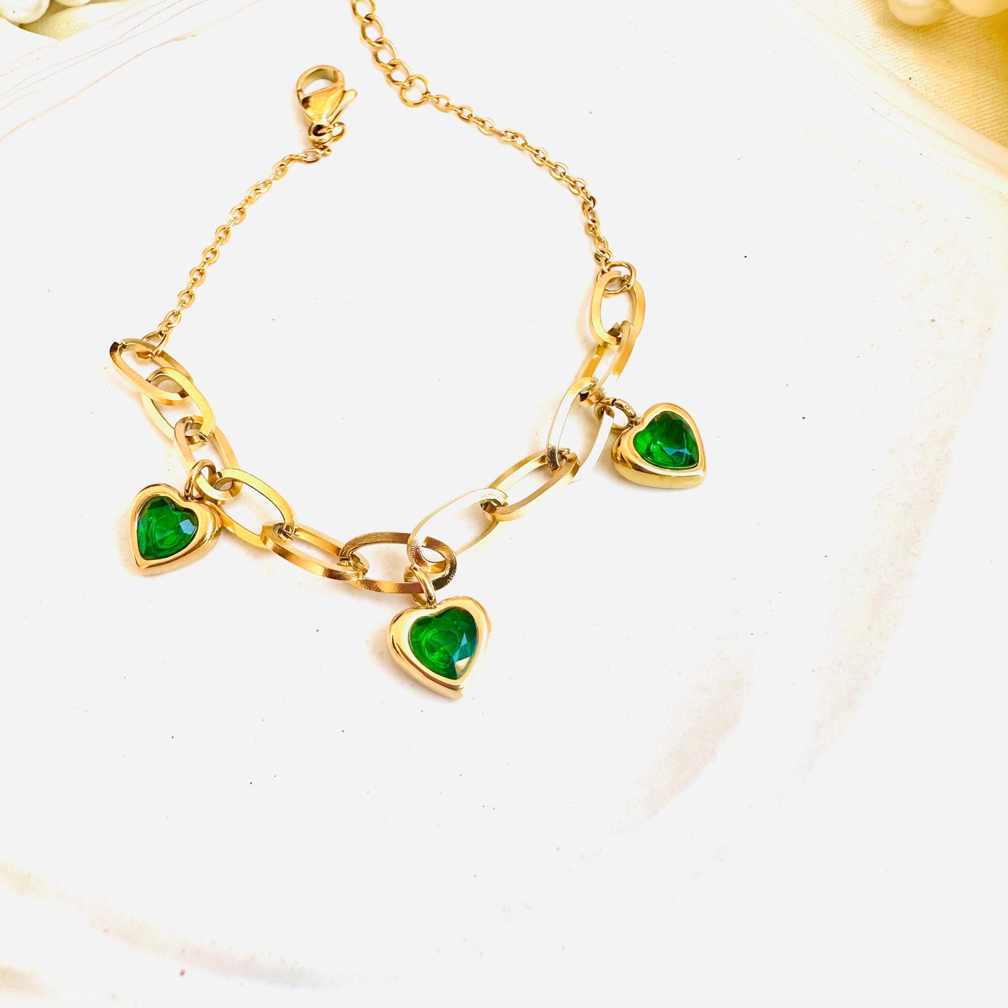 Emerald Tri-Heart 18K Bracelet