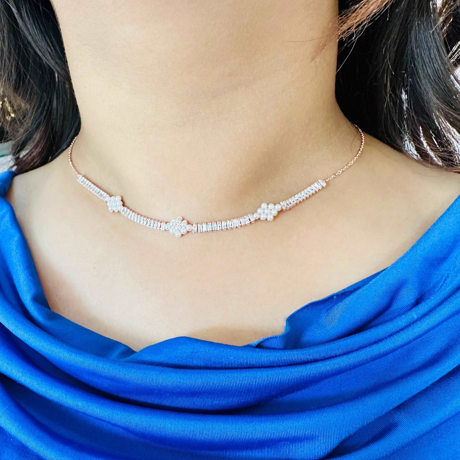 Pearl Diamond Tennis Choker