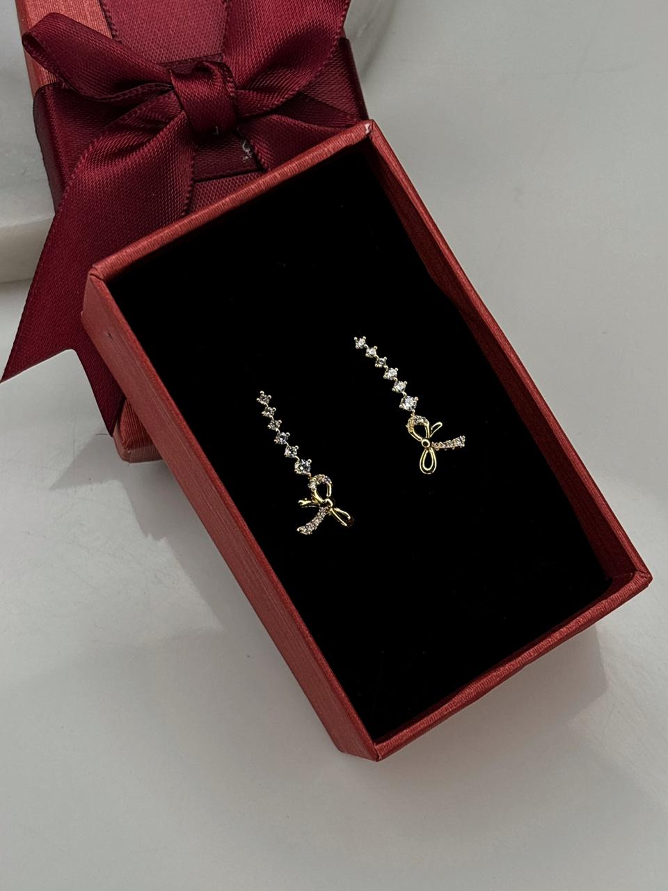 Bow Climber Gold Earrings