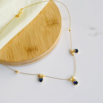 Blue Topaz Abha Invisible Chain Choker Necklace