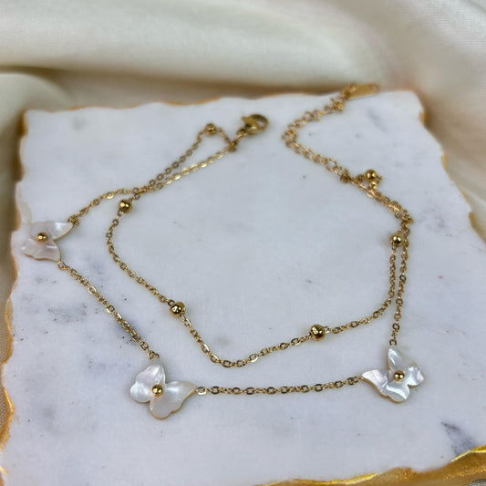 Pearl Butterfly Layered Anklet