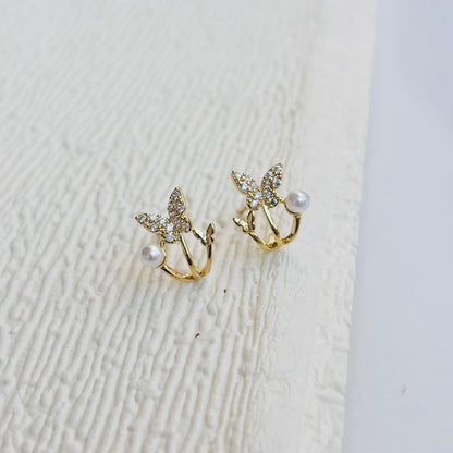 Butterfly Pearl Studs •