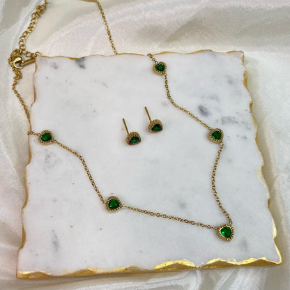 Heartiful emerald Jewelry Set(Necklace+Earrings)