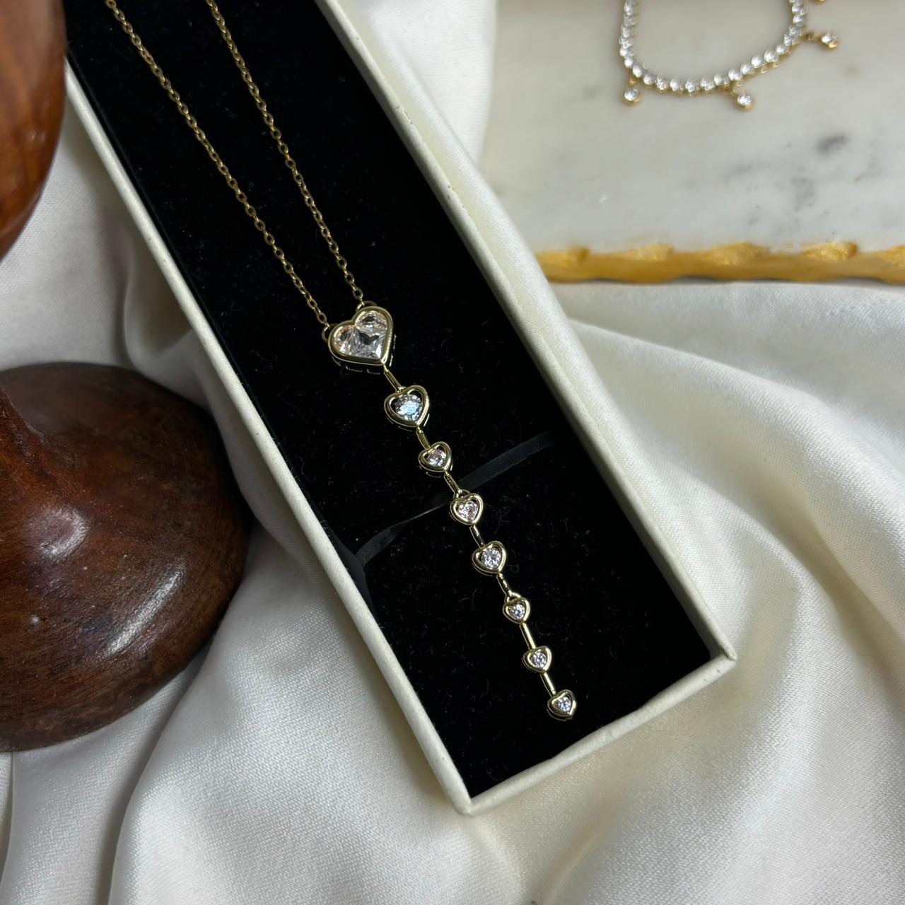 Bejewelled Heart Necklace (White)