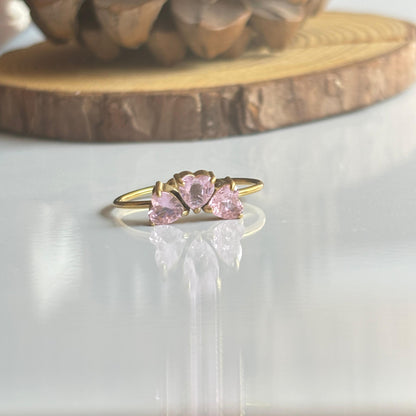 Tri Pink Heart  Ring