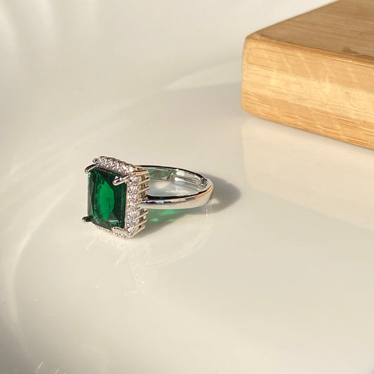 Studded Emerald Solitaire Ring