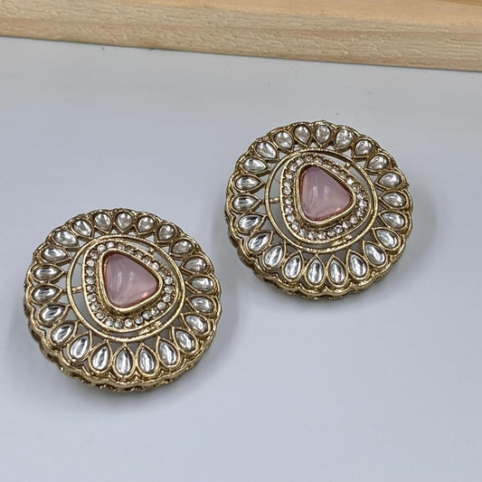 Khushi Kundan Stud Earrings (Light Pink )