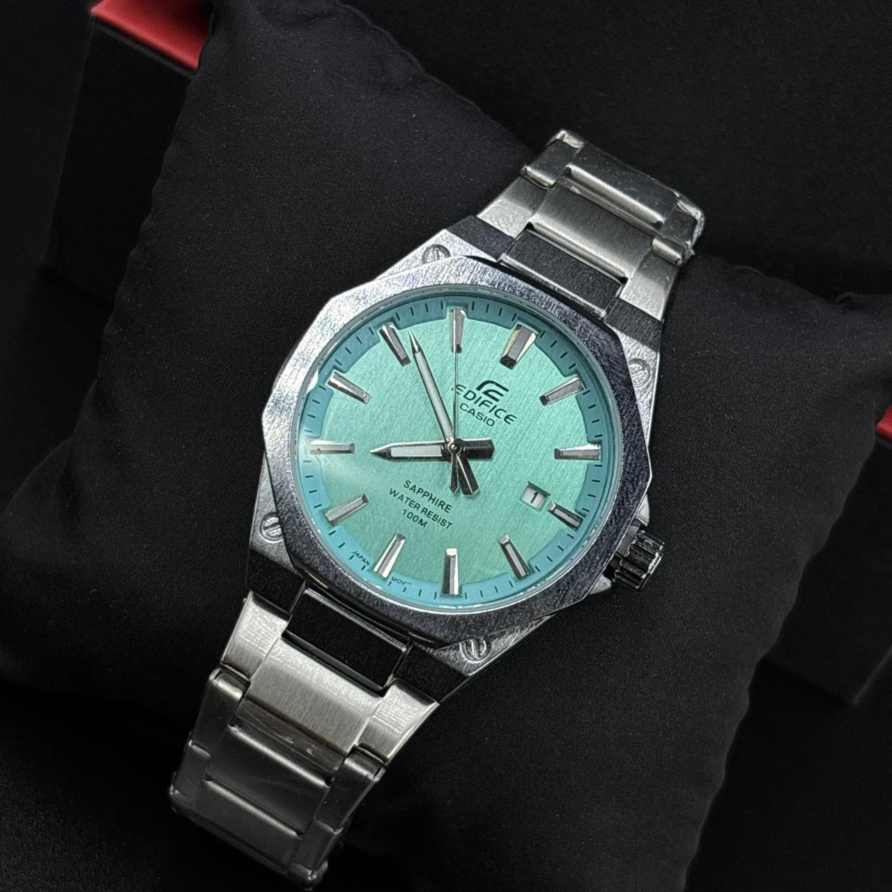 Edifice Light Blue Dial Silver Analog Watch