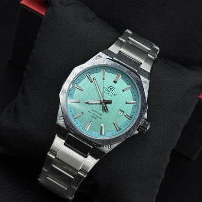 Edifice Light Blue Dial Silver Analog Watch