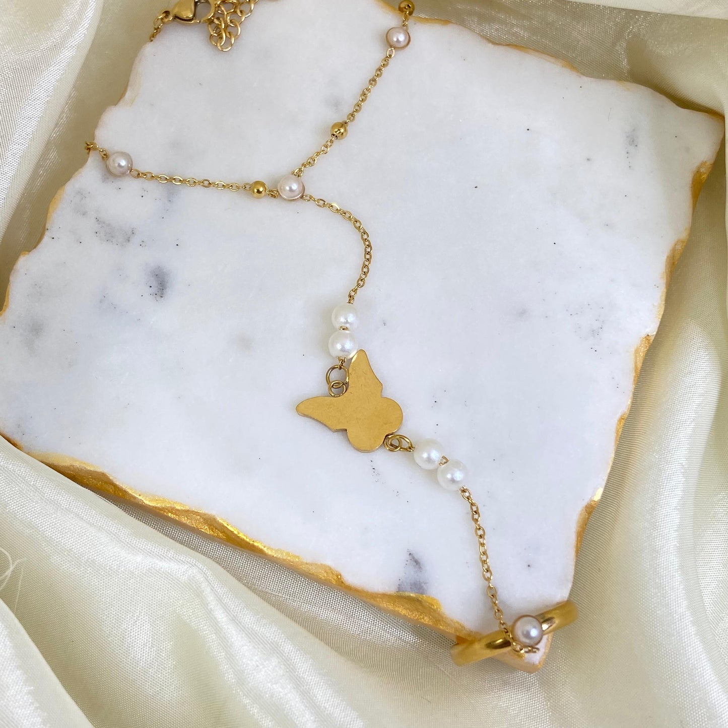 Pearl Butterfly Hand Chain