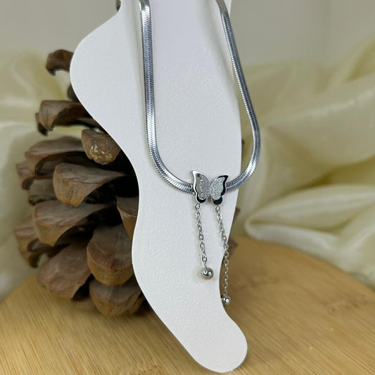 Silver Butterfly Drop Anklet