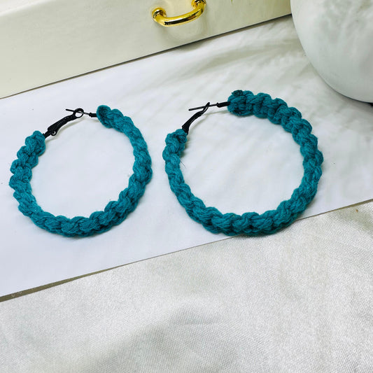 Teal Handmade Macrame Hoops