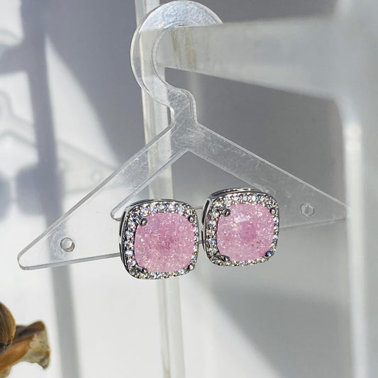 Pink Embelished Solitaire Studs