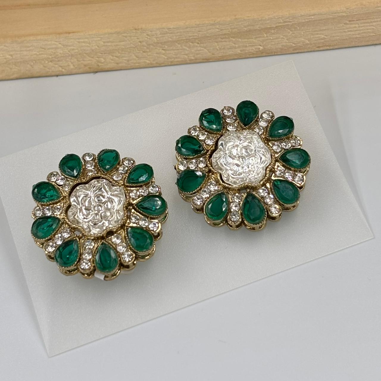 Mehek Moisanite Stud Earrings ( Emerald)