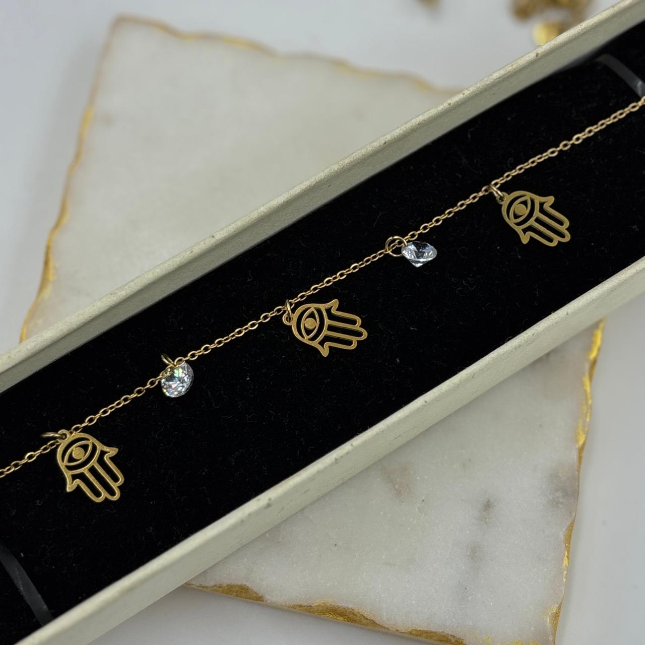 Hamasa Crystal Chain Bracelet