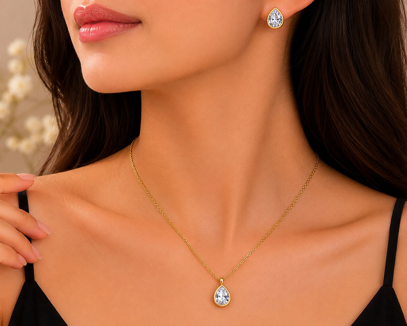 Drop Solitaire Jewellery Set (White)