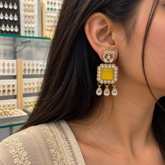 Naira Pakistani Yellow Earrings