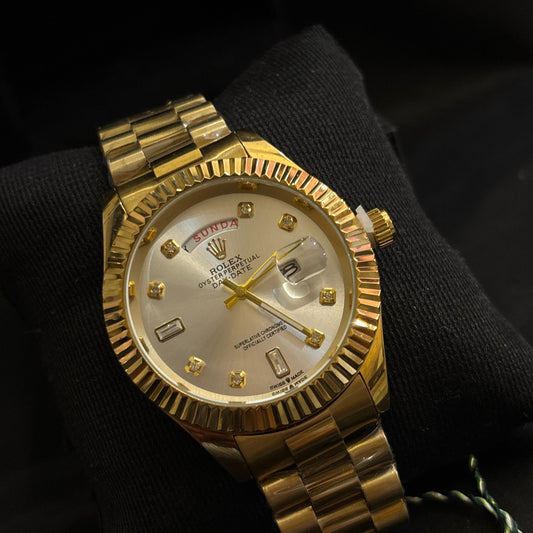 Ro-lex Gold White Dial Watch