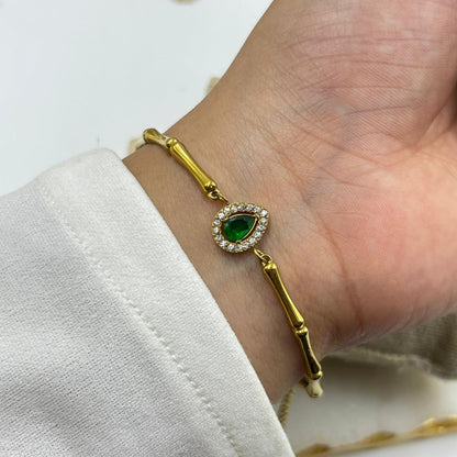 Emerald Teardrop Chain Bracelet