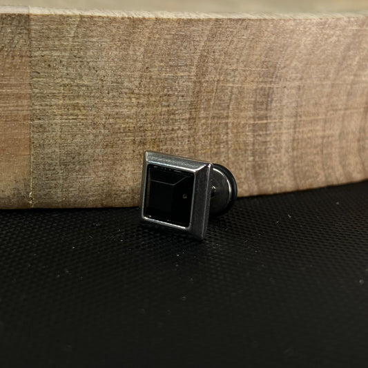 Square Top Men's Silver Earring