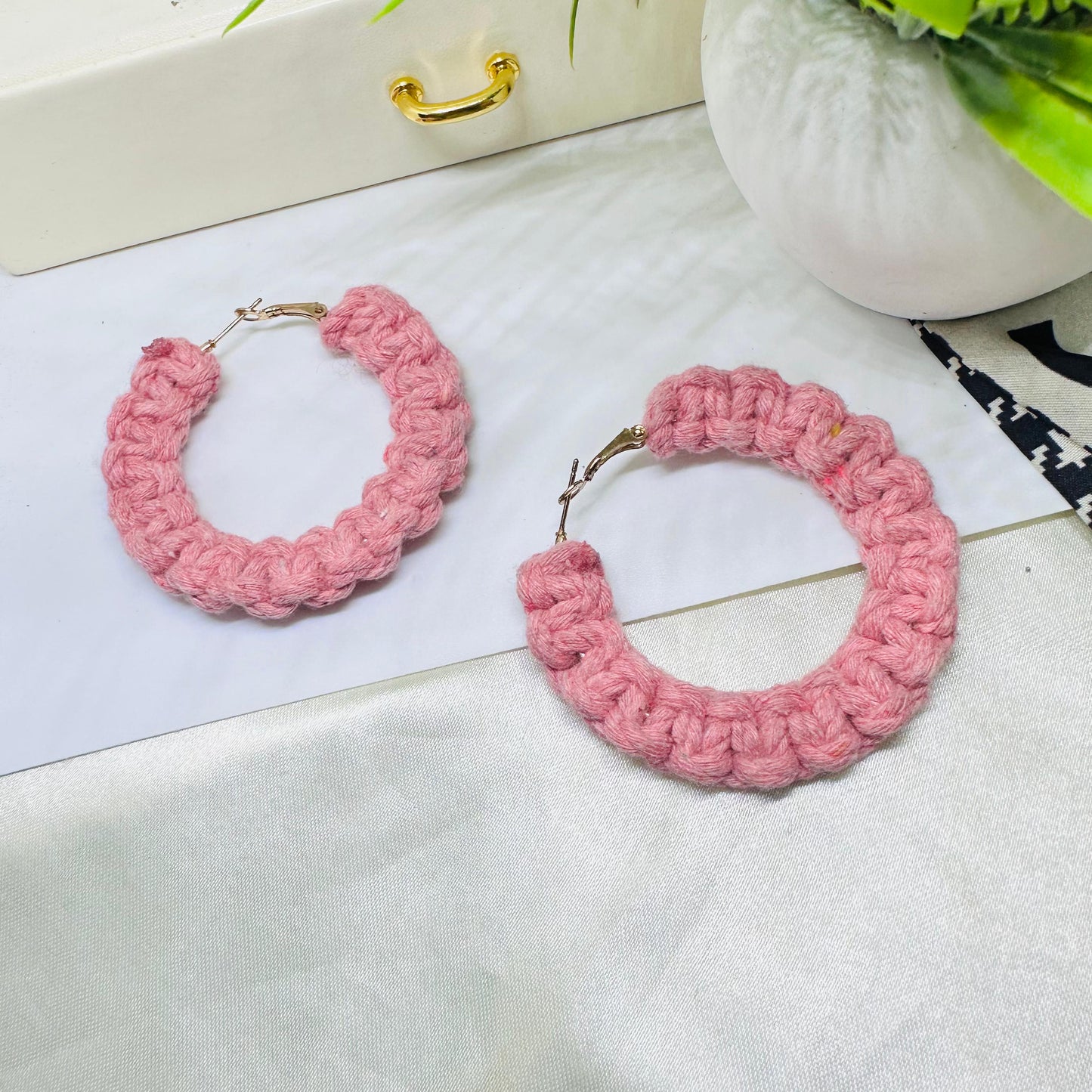 Mauve Pink Macrame Hoops