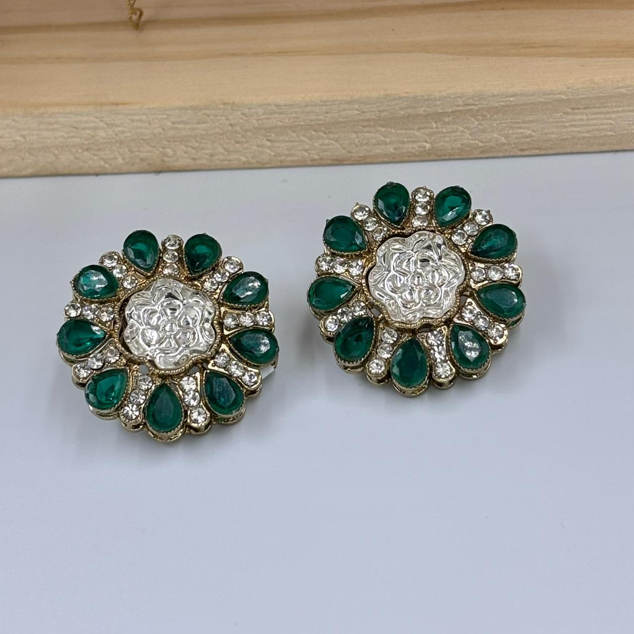 Mehek Moisanite Stud Earrings ( Emerald)