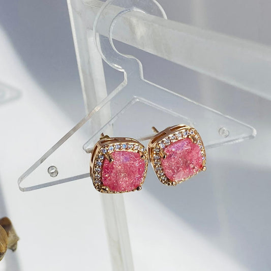 Pink Rose Embelished Solitaire Studs