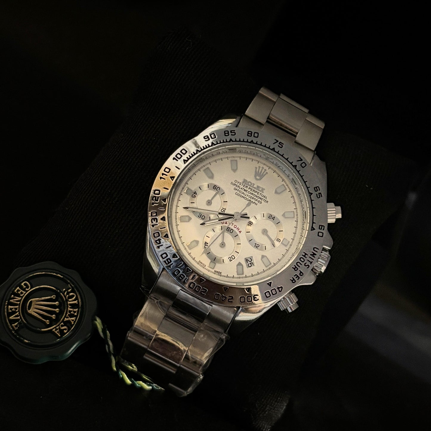 Ro-lex Silver Chronograph Watch
