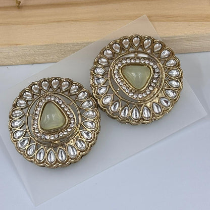 Khushi Kundan Stud Earrings ( Pista )